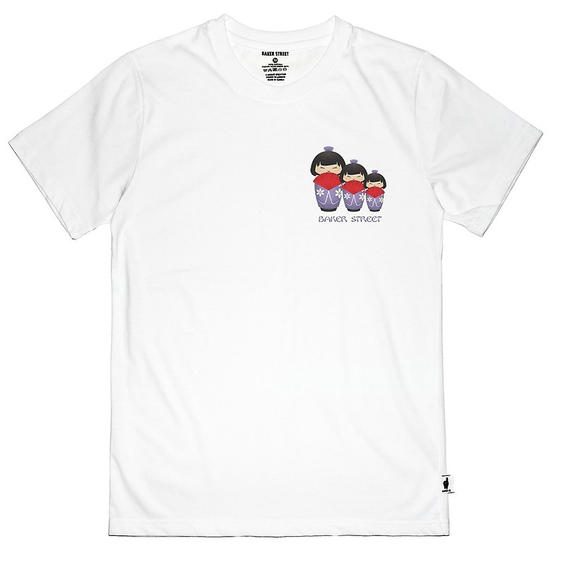British Fashion Brand [Baker Street] Japanese Dolls Printed T-shirt - Men's T-Shirts & Tops - Cotton & Hemp White