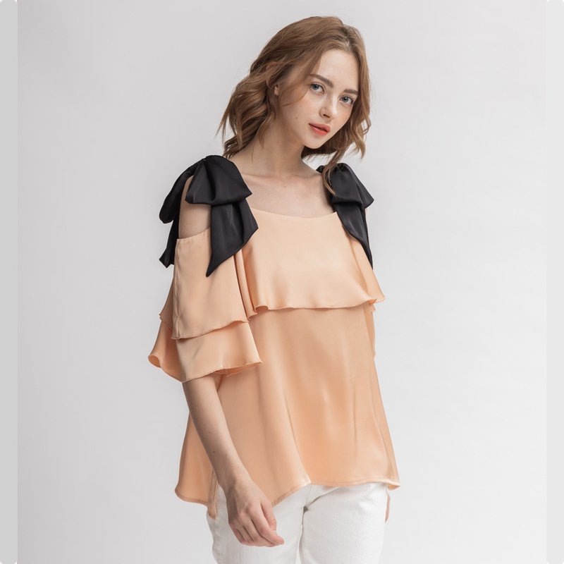 Ballet Dream dew shoulder top orange - เสื้อผู้หญิง - เส้นใยสังเคราะห์ สีส้ม