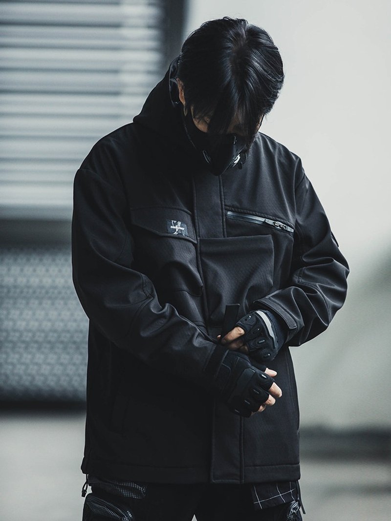 黑武士沖鋒衣 寬松 夾棉外套 - 男夾克/外套 - 棉．麻 黑色