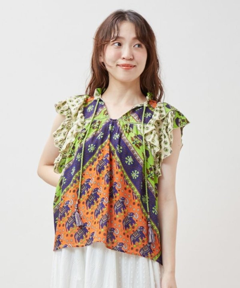 【熱門預購】風之紗語民族印花荷葉摺邊垂墜上衣 (3色) IDS-5201 - 女上衣/長袖上衣 - 其他材質 