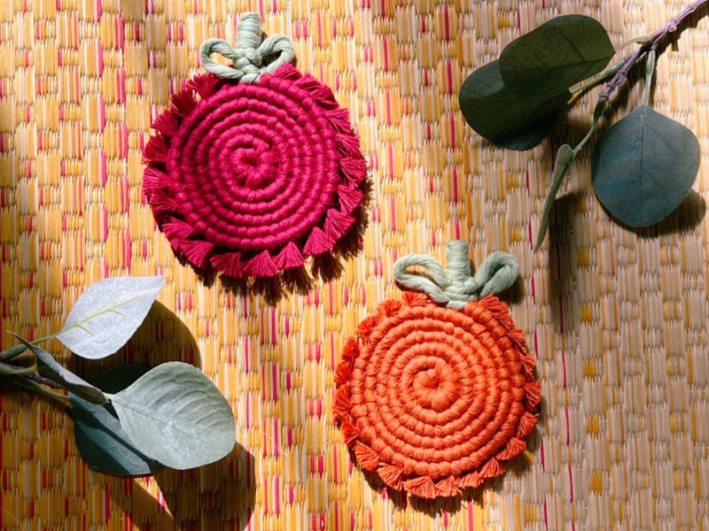 Fruit shaped coaster【Have a fruitful day】hand-woven French weaving workshop - เย็บปักถักร้อย/ใยขนแกะ/ผ้า - ผ้าฝ้าย/ผ้าลินิน 