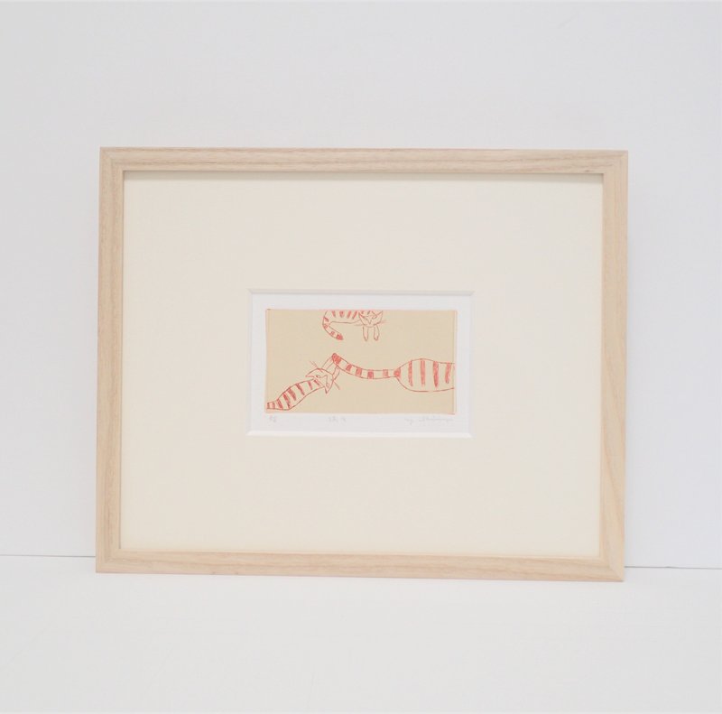 銅版画【縞々　橙々色】シートのみ - 海報/掛畫/掛布 - 紙 橘色