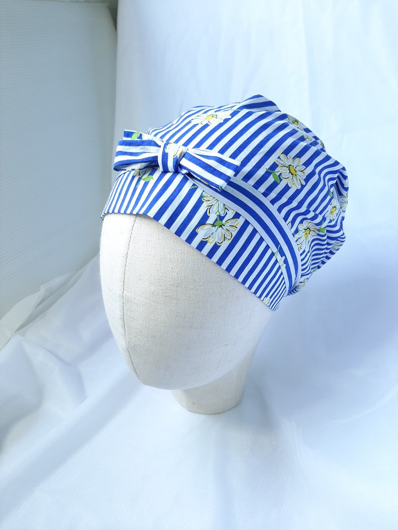 Blue and white daisy pattern hooded hat - Hats & Caps - Cotton & Hemp Blue