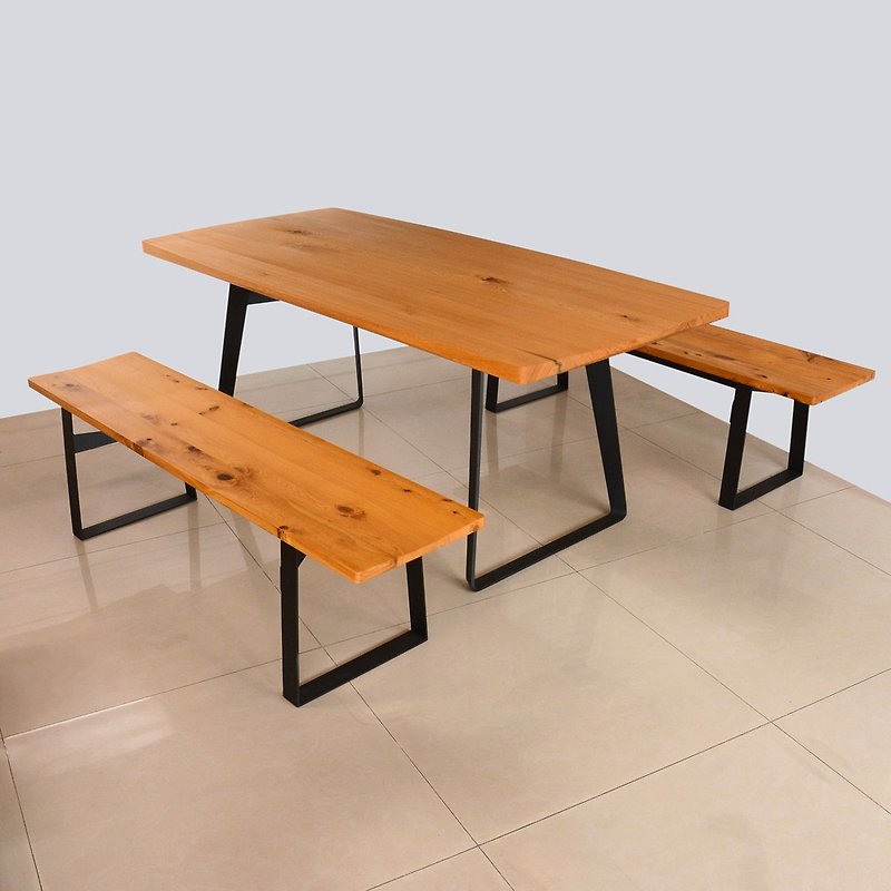 Taiwan cypress yellow cypress modern log dining table and chair|Add solid wood table and two chairs to the home - โต๊ะอาหาร - ไม้ สีทอง