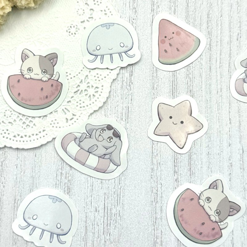 Flake Stickers Animals Enjoying Summer Version - สติกเกอร์ - กระดาษ สีแดง