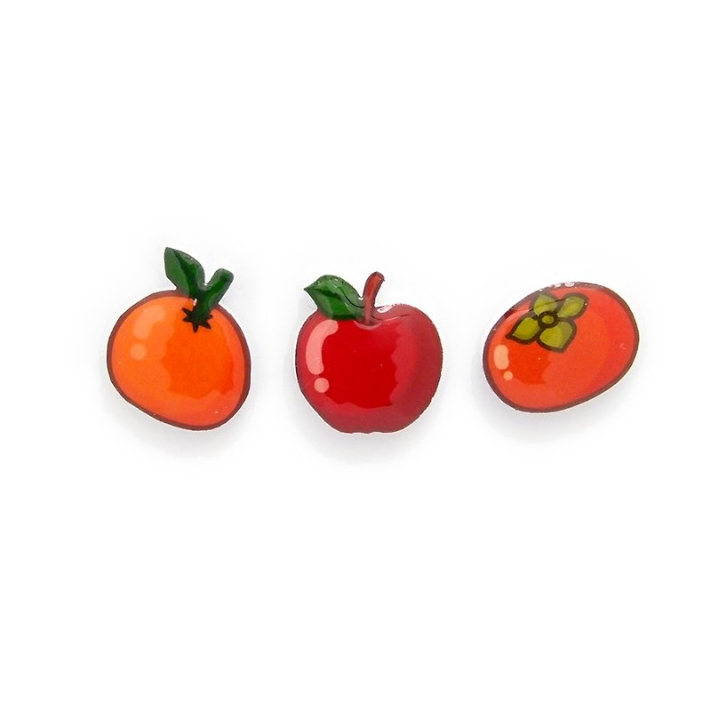 Fox Garden hand-made Chinese New Year Big Orange Dali Ping Ping An Persimmon Ruyi Earrings/Ear Pins/ Clip-On(If not specified, they will be shipped as transparent Clip-On) - ต่างหู - พลาสติก 