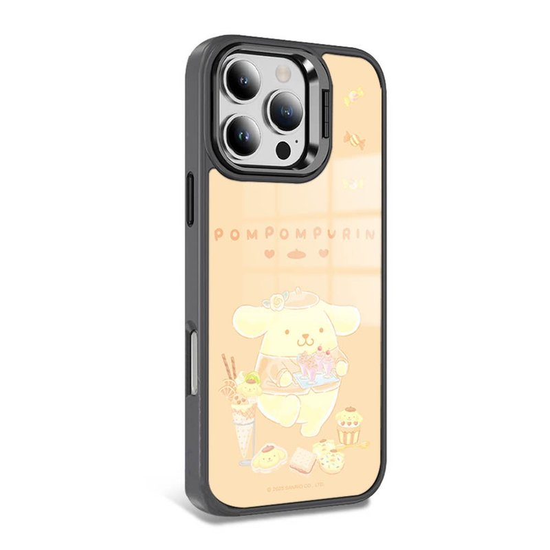 iPhone全系列軍規防摔合金框隱形立架手機殼-點心布丁狗-黑框 - 手機殼/手機套 - 其他材質 多色