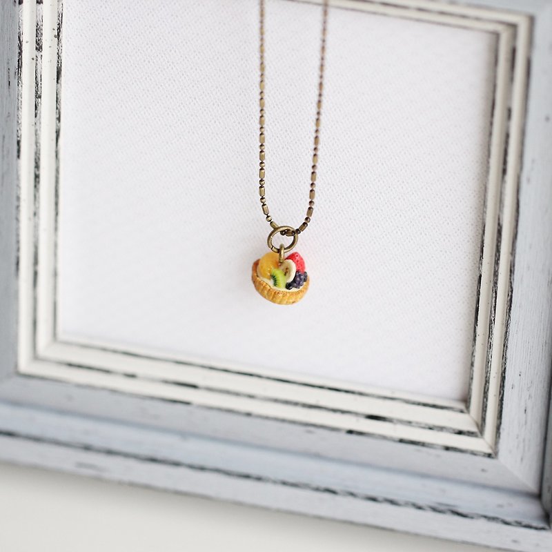 Miniature French classic dessert fruit tart Necklace Short chain - Necklaces - Clay Multicolor