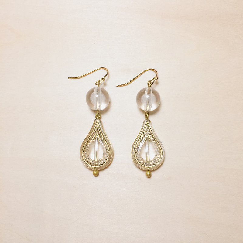 Vintage transparent beads carved drop earrings - Earrings & Clip-ons - Resin Transparent