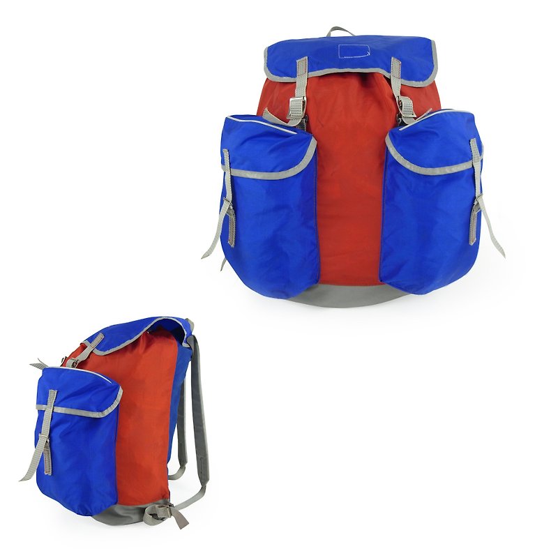 A‧PRANK :DOLLY :: Vintage with VINTAGE red and blue gray color matching backpack B807019 - กระเป๋าเป้สะพายหลัง - เส้นใยสังเคราะห์ 