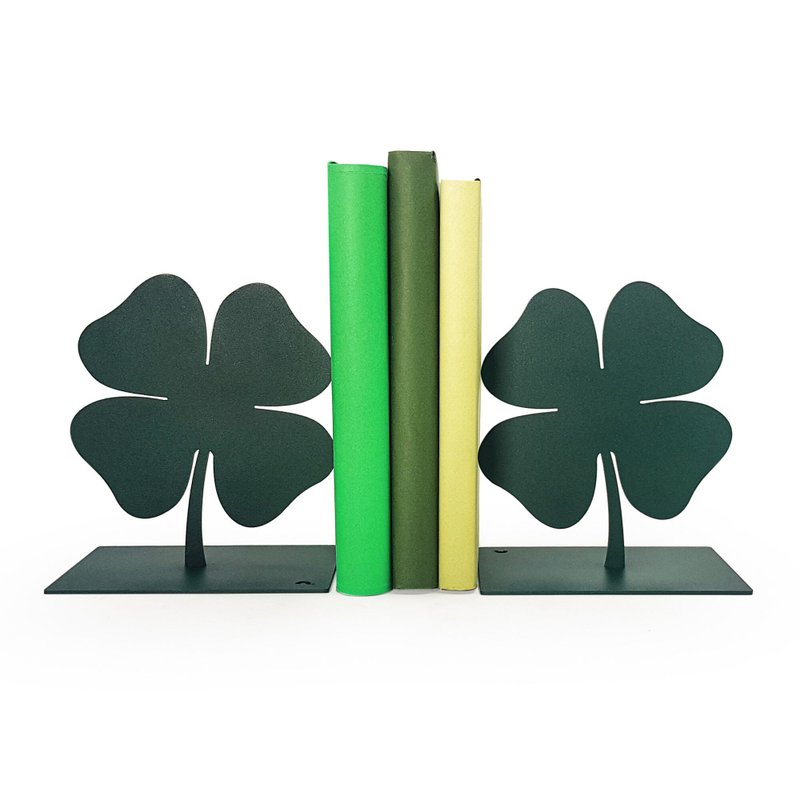 Green Metal Bookends – Four-Leaf Clover Shape, Minimalist Shelf Decor, Handmade - 擺飾/家飾品 - 其他金屬 綠色