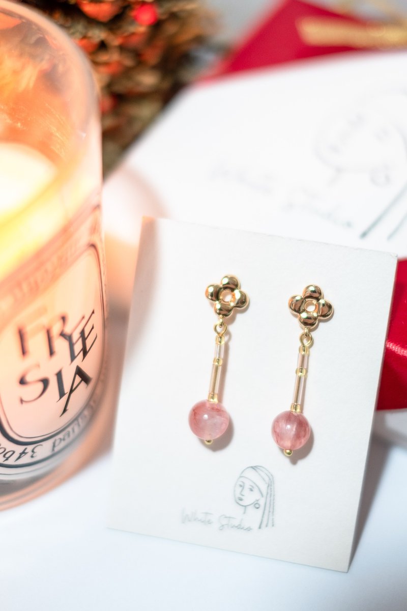 [越老レッドライン]グッドマリッジレッド石ピアス天然石 - ピアス・イヤリング - クリスタル ピンク