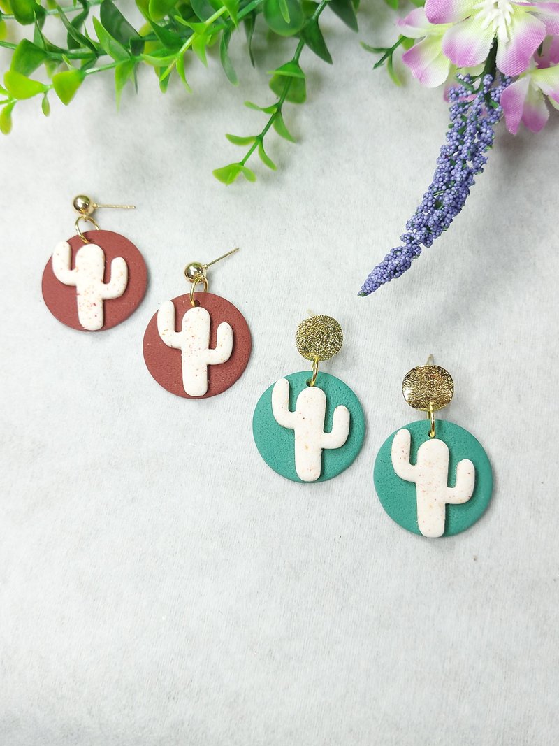 Smoky Clay Earrings - Cactus Earrings - Earrings & Clip-ons - Pottery Multicolor