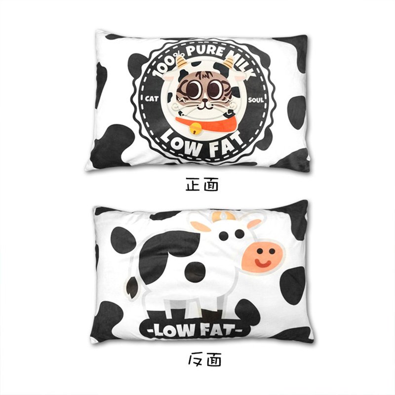 枕頭套-萌萌的乳牛喵75x50cm (一個) - 棉被/毛毯 - 其他人造纖維 