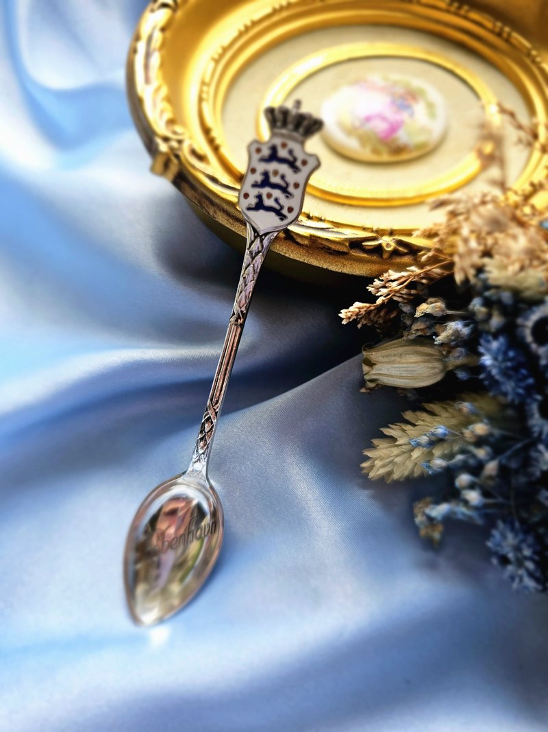 Danish crown handmade enamel sterling silver old tea spoon/vintage American Western antique - ช้อนส้อม - เงินแท้ 