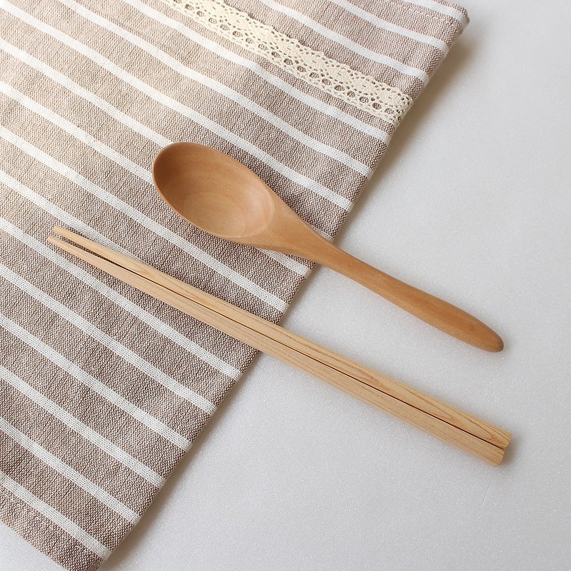 Cutlery set (chopstick + spoon) - ตะเกียบ - ไม้ 
