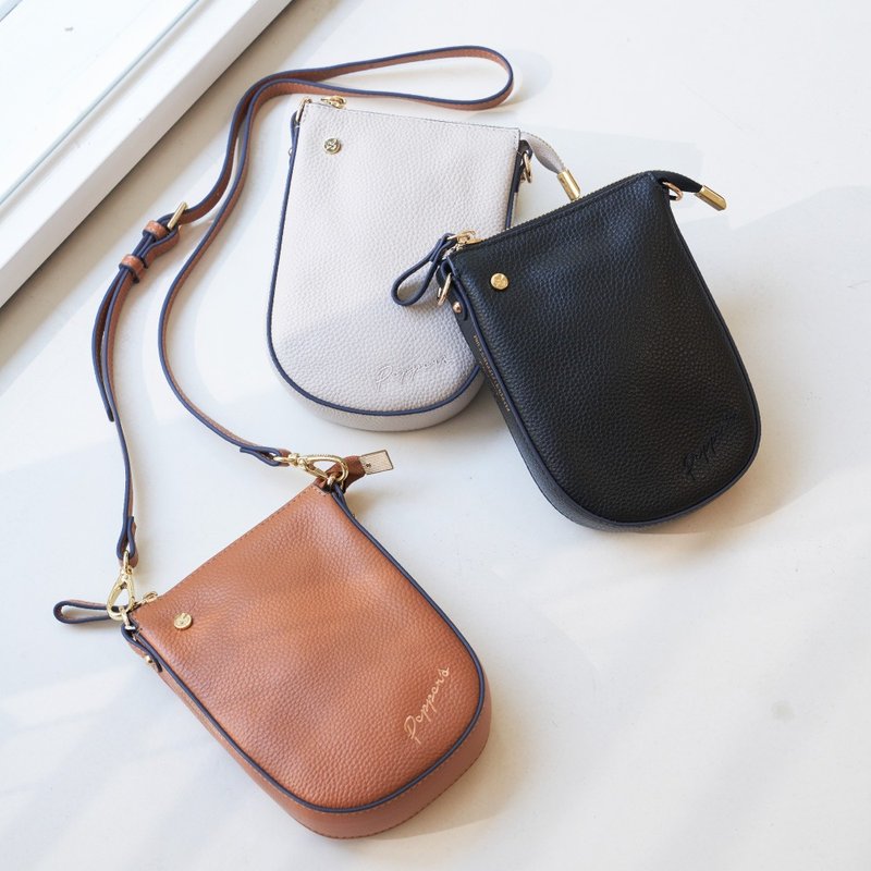 SIGNAL cowhide horseshoe mobile phone bag-coffee Brown/simple black - กระเป๋าแมสเซนเจอร์ - หนังแท้ หลากหลายสี