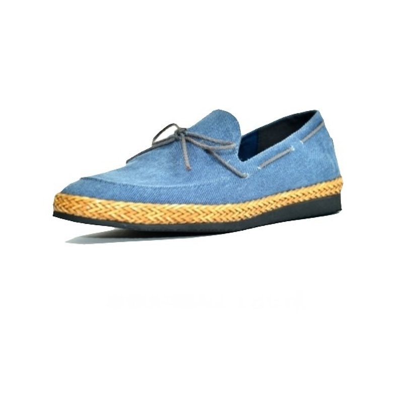[Dogyball] JB7 Tour handmade rattan loafers-tannin blue - รองเท้าอ็อกฟอร์ดผู้ชาย - ผ้าฝ้าย/ผ้าลินิน สีน้ำเงิน