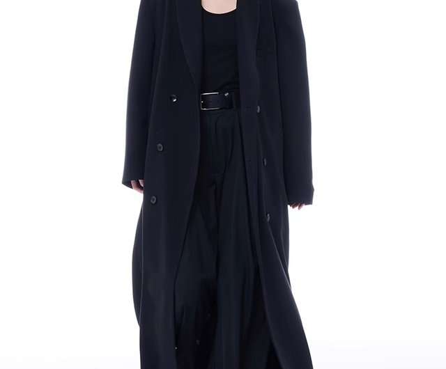 Japanese minimalist wide-shoulder double-breasted coat - Shop