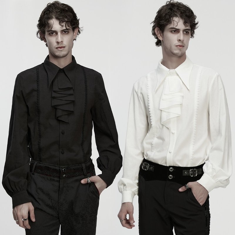 哥德外質靈媒領飾玫瑰襯衫 - 黑 / 白 / 附領花 - 男西裝外套 - 其他材質 白色