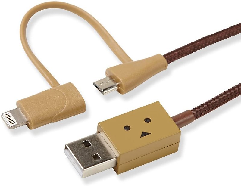 Cheero Carton Man USB Cable (Lightning & Micro USB) - 50cm - ที่ชาร์จ - โลหะ สีกากี