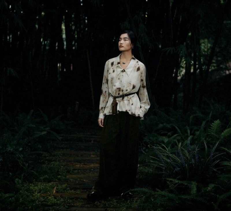 【幽谷】新中式レトロチベタンスタイル 墨痕シャツ - シャツ・ブラウス - その他の素材 ホワイト