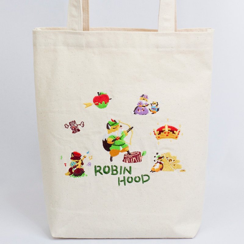 │Robin Hood│Embroidered canvas bag - Messenger Bags & Sling Bags - Cotton & Hemp White
