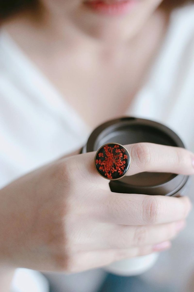 Ammi majus (Red)-Ring (Bronze color)20 mm - 戒指 - 植物．花 紅色