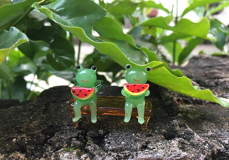 青蛙吃西瓜 手工玻璃 - 裝飾/擺設  - 玻璃 綠色