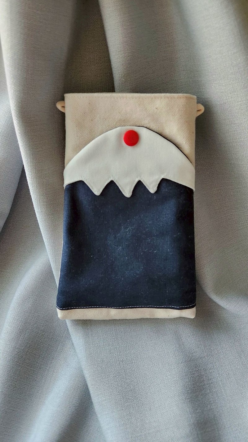 深藍富士山手機袋背面無拉鏈款 - 側背包/斜背包 - 棉．麻 