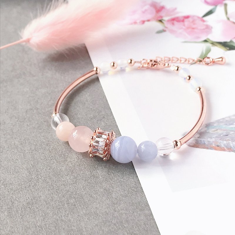Wheel square zircon powder crystal blue agate morganite white crystal 925 elbow natural Stone bracelet - Bracelets - Crystal Pink