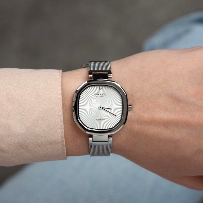 OBAKU 八角哲學淑女晶鑽腕錶-經典銀X白-V277LXCIMC-32mm - 女錶 - 不鏽鋼 銀色