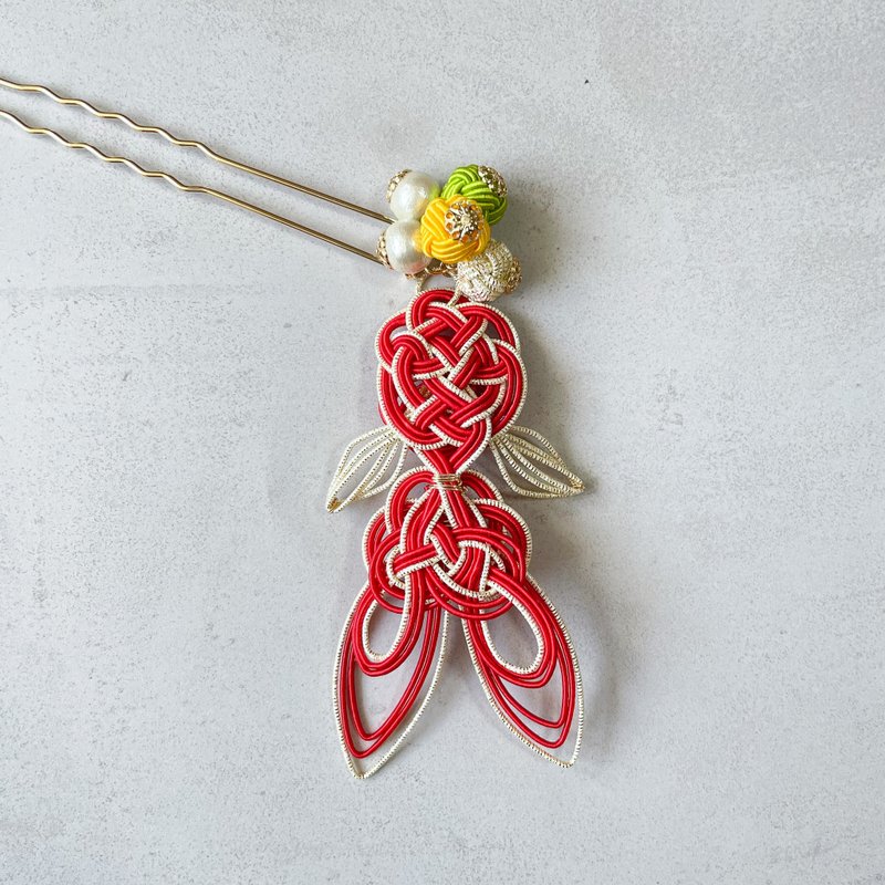 Mizuhiki goldfish hairpin red - เครื่องประดับผม - วัสดุอีโค สีแดง