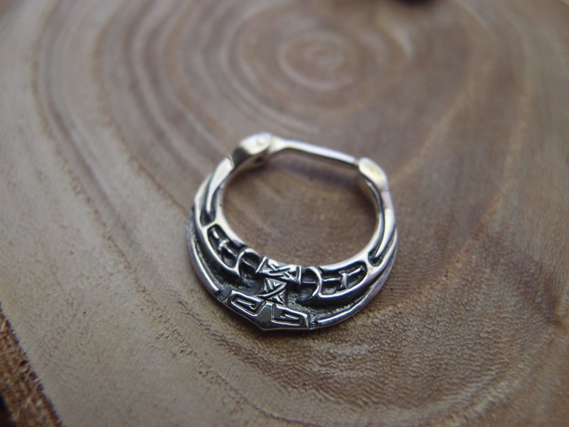 Mjolnir Sterling Silver Men's Septum Ring Thor's hammer viking nose piercing - Earrings & Clip-ons - Sterling Silver Silver