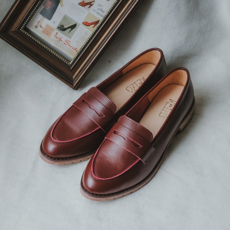 Classic Leather Shoes | Burgundy | Taiwan Handmade Shoes MIT - รองเท้าอ็อกฟอร์ดผู้หญิง - หนังแท้ สีแดง