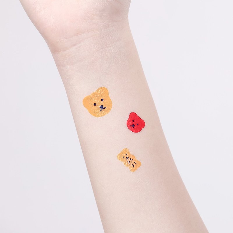 迷你刺青紋身貼紙 -  小熊 笑臉 小花 組合 2款 - 紋身貼紙 - 紙 多色