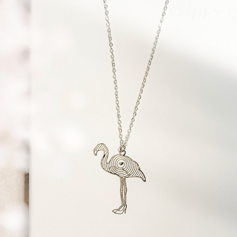 Flamingo Necklace 與鞋約會系列 紅鶴動物項鍊 抗敏醫療鋼 送禮 - 項鍊 - 不鏽鋼 銀色
