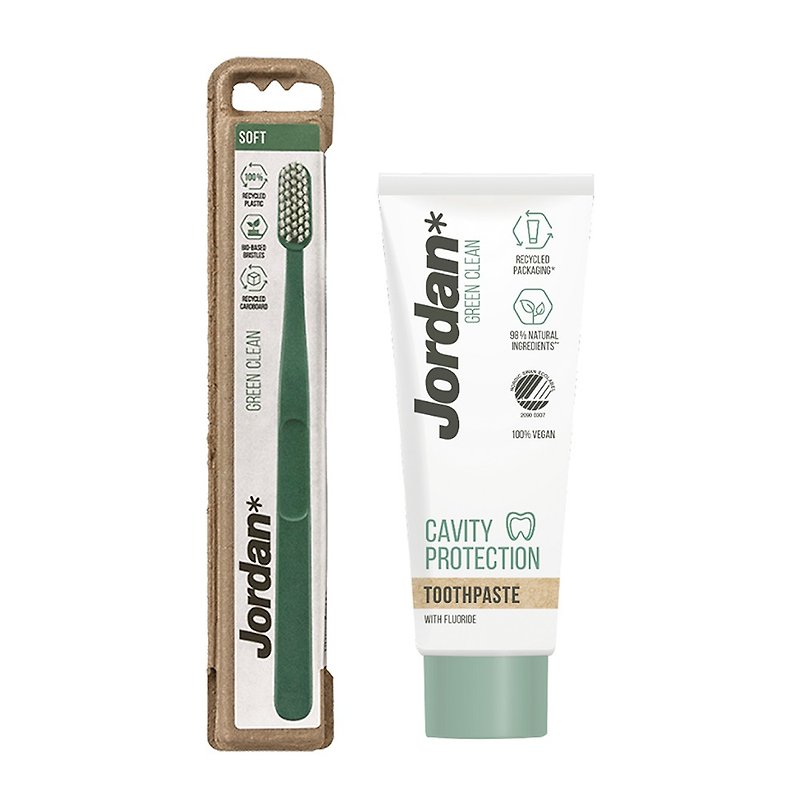 【Jordan】愛護地球環保Green Clean成人組合(牙刷+牙膏) - 浴室用品/收納 - 環保材質 多色