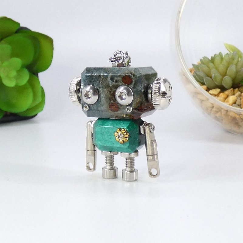 wood and metal robot charm stabilized wood, - Keychains - Wood Green