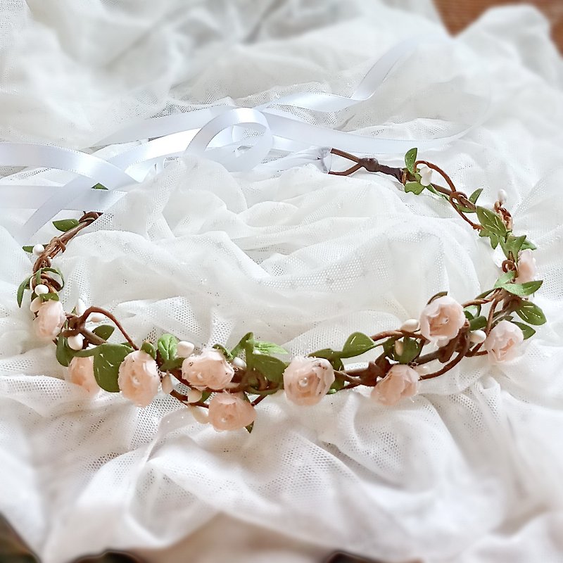Flower crown, Rustic wedding crown, pink rose wreath, hair accessories C2 - Hair Accessories - Silk Silver