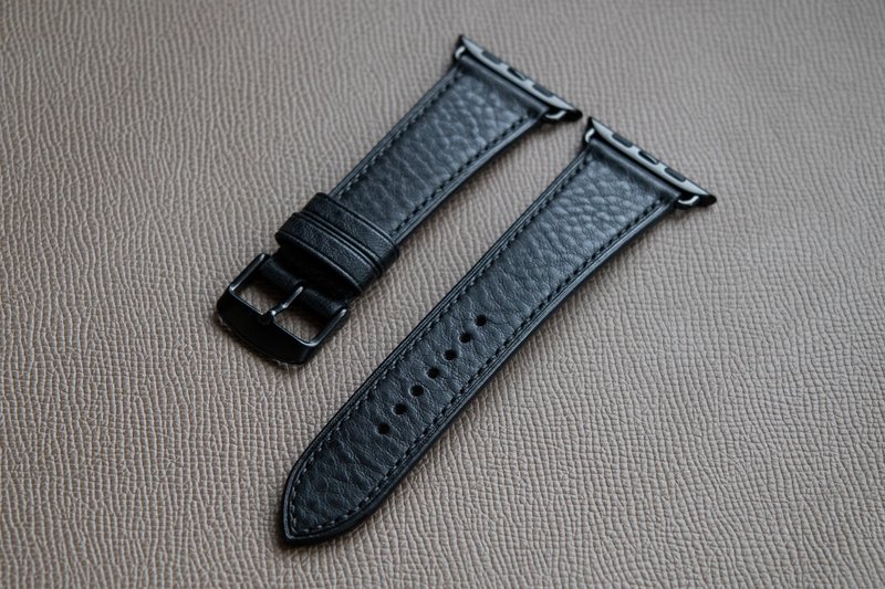 Watch band for Apple Watch custom made of Black Minerva Box cowhide leather - Watchbands - Genuine Leather Black