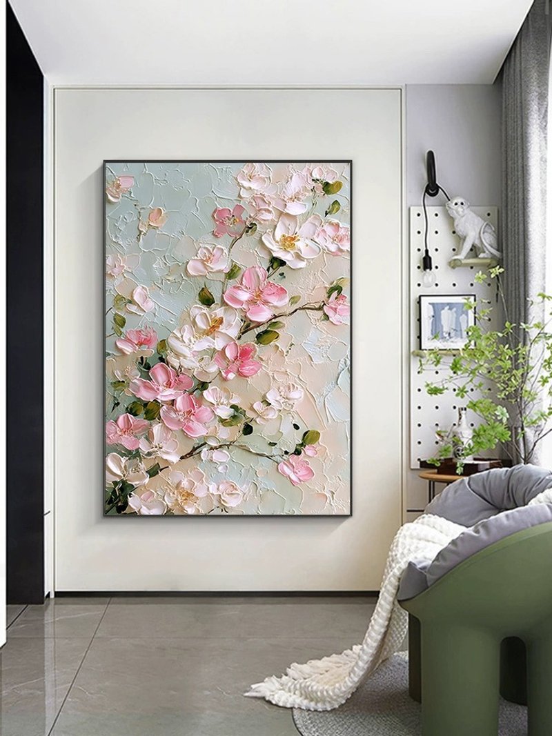 櫻花 手繪油畫/抽象/原創商品/裝飾畫/掛畫/客廳/走廊/玄關掛畫 - 海報/掛畫/掛布 - 亞麻 多色