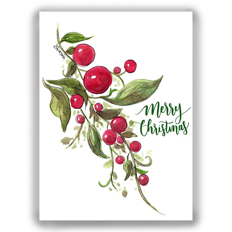 Christmas hand-painted illustration universal card Christmas card/postcard/card/illustration card-Christmas fruit - การ์ด/โปสการ์ด - กระดาษ 