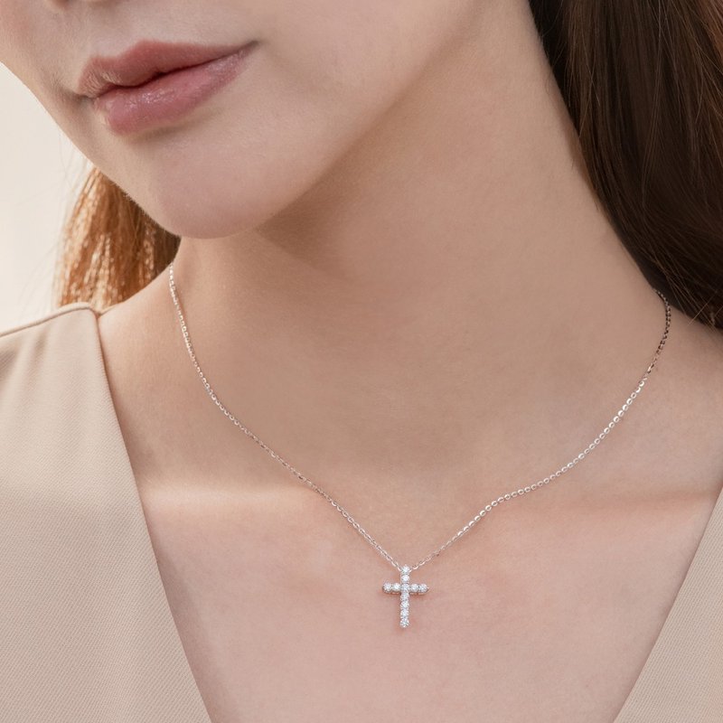 Jinghua diamond necklace pendant 18K total 0.33 carat cross series - Necklaces - Diamond 