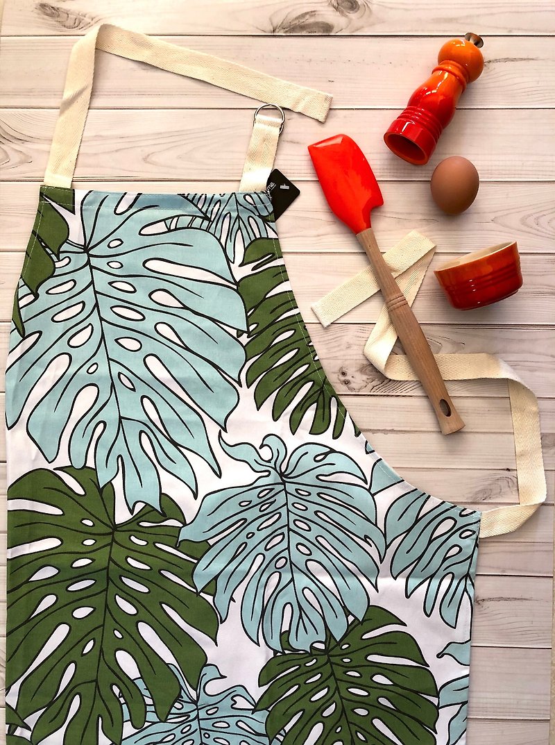 Taiwan Exclusive_aLoveSupreme South African Literary Youth Hand-painted Apron_Green Turtle Leaf - Aprons - Cotton & Hemp 