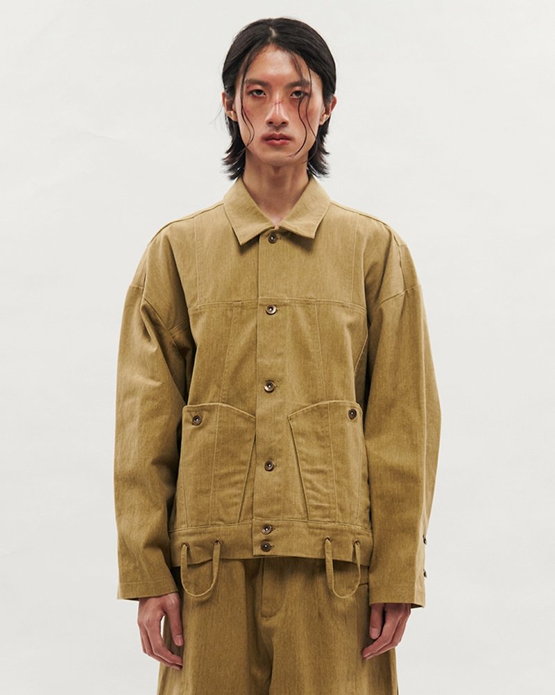 Denim Jacket - 男夾克/外套 - 棉．麻 卡其色