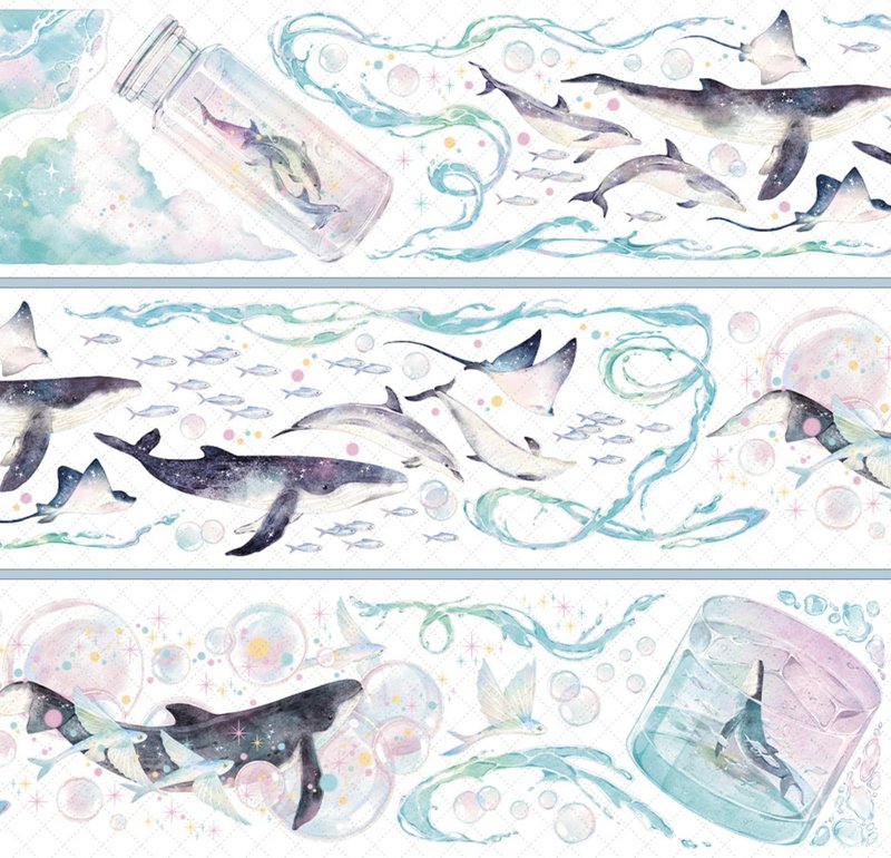 飛鳥與魚 あすか PET 紙膠帶 貝殼光 虹光 10米卷 - 紙膠帶/和紙/PET - 塑膠 藍色