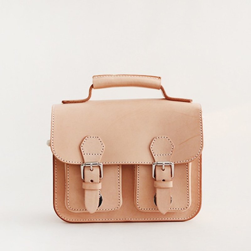 Vegetable tanned leather top layer cowhide retro British small shoulder women's portable messenger bag for men - กระเป๋าเป้สะพายหลัง - หนังแท้ 