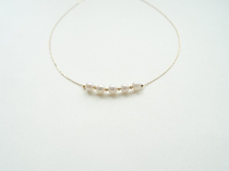 18K Yellow Solid Gold Mini Freshwater Pearls Dainty Adjustable Necklace - สร้อยคอ - ไข่มุก ขาว