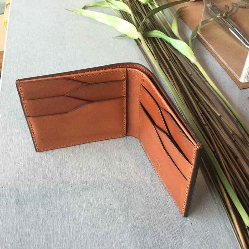 FS專屬訂製八卡全牛皮短夾 鉑金棕/馬鞍棕 歐洲牛皮 二つ折り財布 - 錢包/皮夾/長短夾 - 真皮 咖啡色